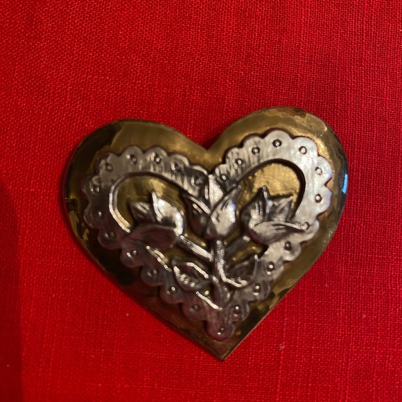 Sterling and Hammered Brass Brooch - Picture 1 of 4